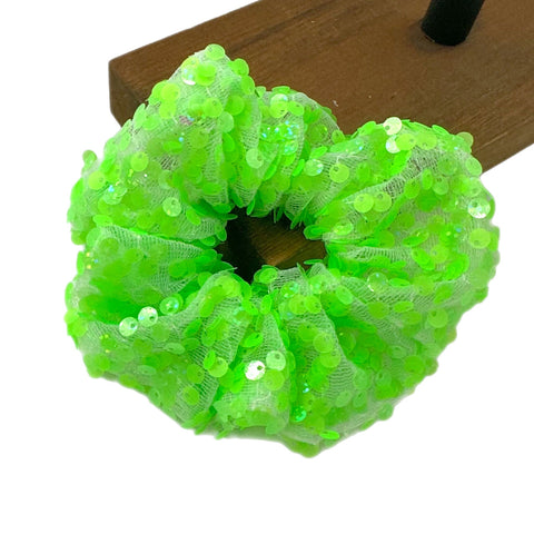 Neon Green Sequin Scrunchies