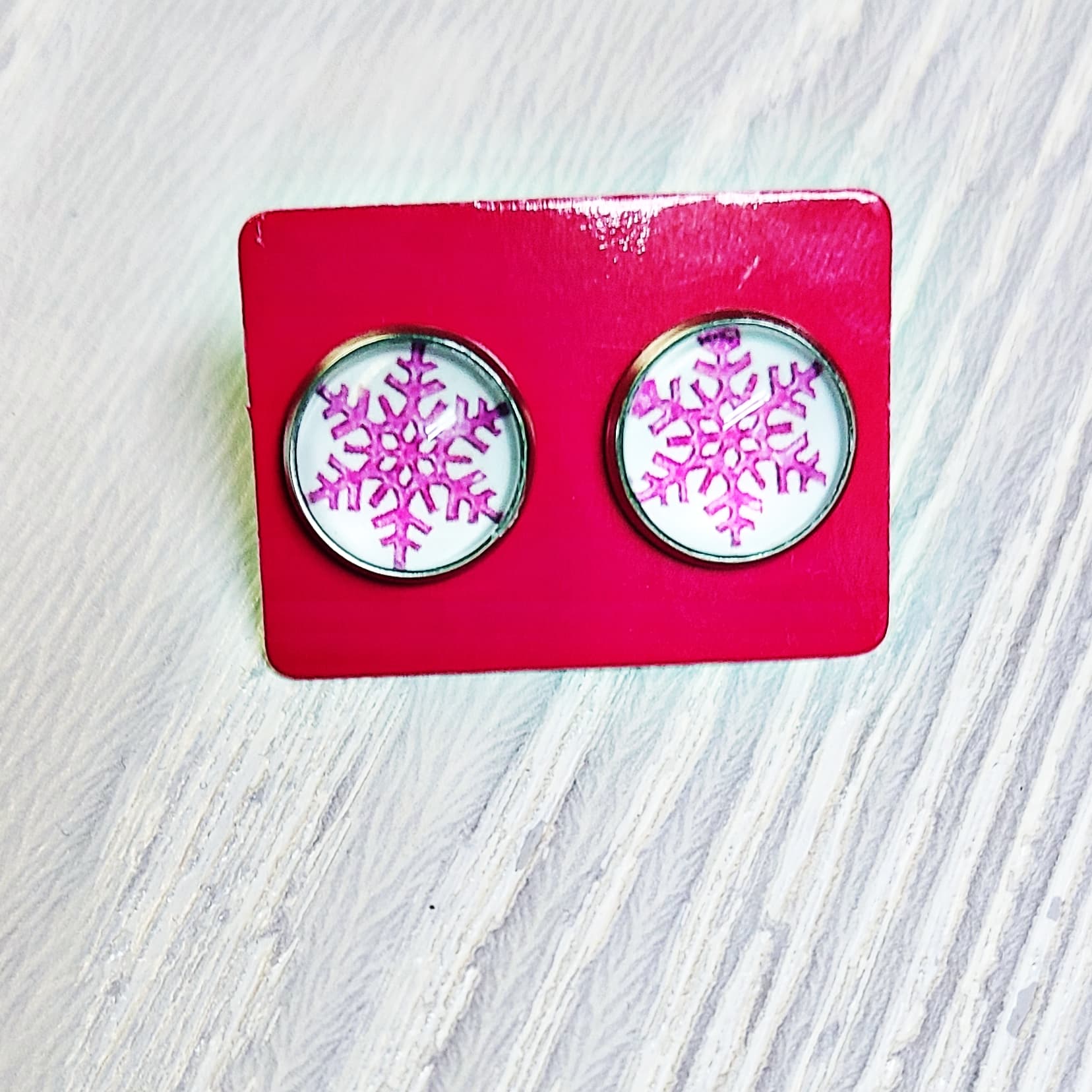 Pink Snowflake Studs